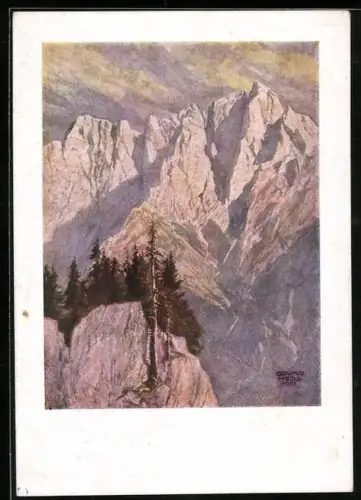 Künstler-AK Bruno Hess: Gesäuse, Hochtorgruppe von Norden