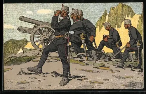 Künstler-AK Carl Moos: Schweizer Grenzbesetzung 1914, Gebirgsartillerie in Stellung
