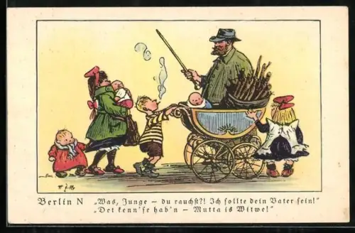 Künstler-AK Heinrich Zille: Berlin, Allein erziehende Mutter mit rauchendem Kind