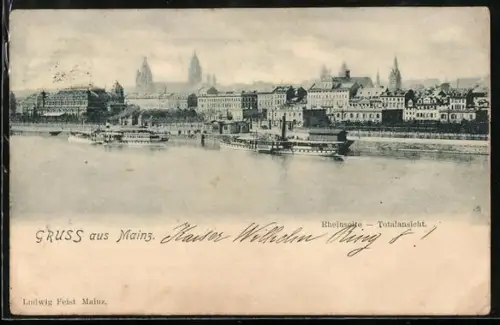 AK Mainz, Totalansicht, Rheinseite