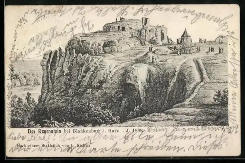 Künstler-AK Blankenburg i. Harz, Regenstein im Jahre 1838