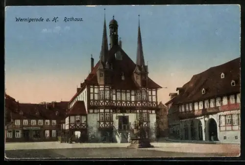AK Wernigerode a. H., Rathaus mit Strassenpartie