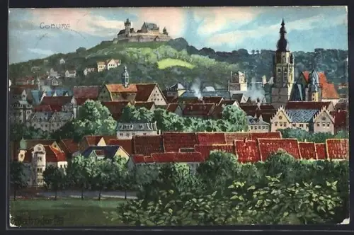 Künstler-AK H. Bahndorf: Coburg, Stadtansicht mit Festung
