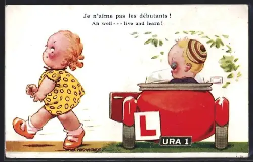 Künstler-AK Douglas Tempest: Kleiner Junge mit blauem Auge im Auto