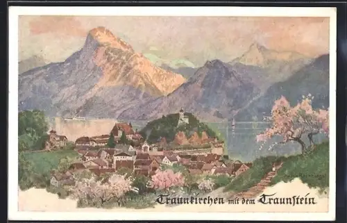 Künstler-AK Eduard Reckziegel: Traunkirchen mit dem Traunstein