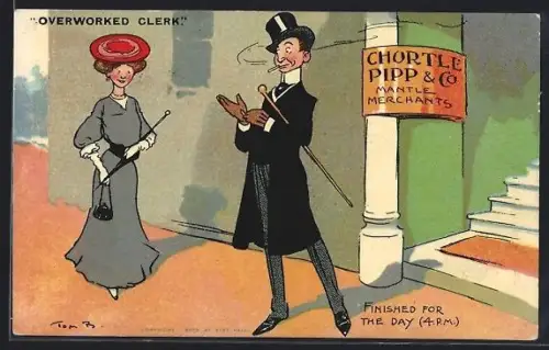 Künstler-AK Tom Browne: Overworked Clerk