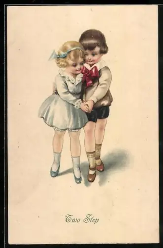 Künstler-AK Kleine Kinder beim Einstudieren eines Two Step