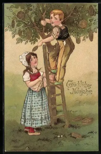 AK Knabe pflückt Geld von einem Baum