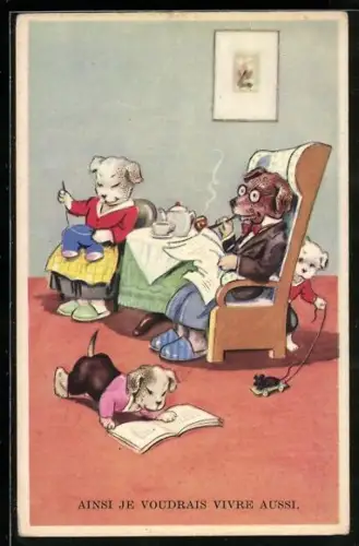 AK Hundefamilie geniesst ihren Nachmittag