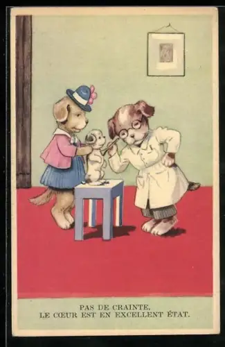 AK Hundemutter mit ihrem Welpen beim Hundearzt