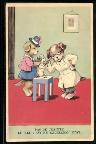 Künstler-AK Hundemutter ist mit ihrem Kind beim Hundearzt