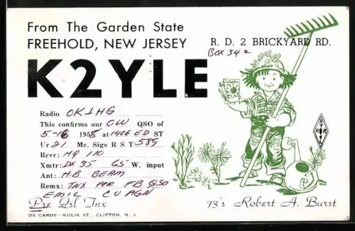 AK Freehold, NJ, K2LE Radio, Robert A. Burst