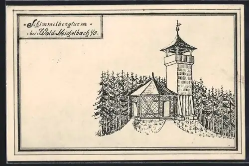 Künstler-AK Waldmichelbach i. O., Schimmelbergturm mit Pavillon