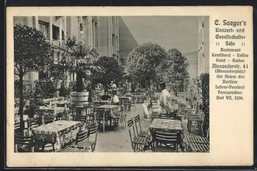 AK Berlin, Gaststätte C. Saegers Konzert- und Gesellschaftssäle, Alexanderstr. 41, Garten
