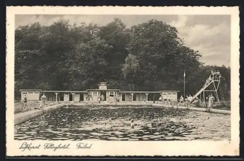 AK Fallingbostel, Freibad, Becken, Rutsche und Gebäude