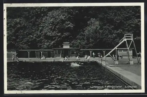 AK Fallingbostel, Liethbad, Becken mit Rutsche und Gebäude