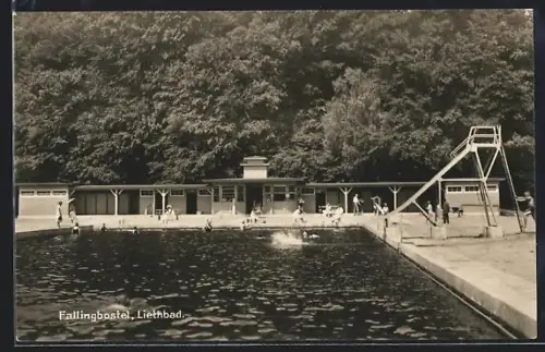 AK Fallingbostel, Liethbad, Becken mit Rutsche und Gebäude