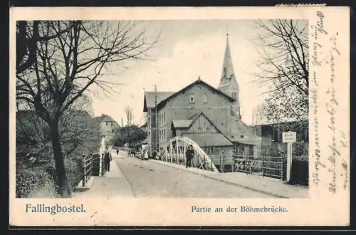 AK Fallingbostel, Partie an der Böhmebrücke, mit Kirche