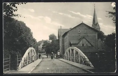 AK Fallingbostel, Brückenpartie mit Kirche