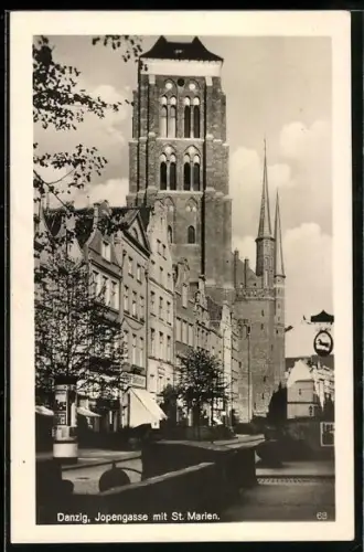 AK Danzig-Gdansk, Jopengasse mit St. Marien