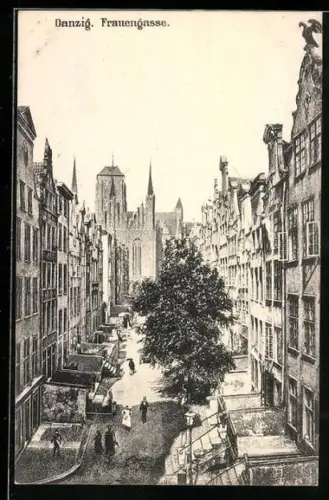 AK Danzig, Frauengasse mit Kirche