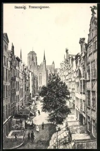AK Danzig, Frauengasse mit Kirche