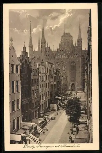 AK Danzig, Frauengasse mit Marienkirche