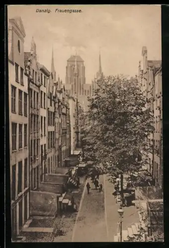AK Danzig, Frauengasse mit Kirche