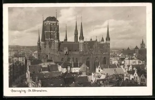 AK Danzig, Kirche St. Marien mit Strassenpartie