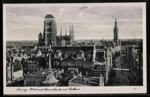 AK Danzig, Marienkirche und Rathaus