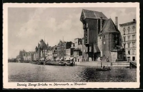 AK Danzig, Lange Brücke mit Sternwarte und Krantor