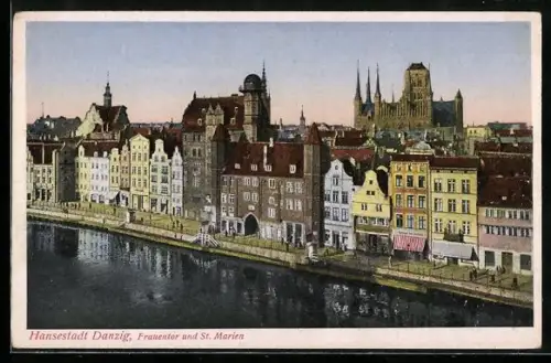AK Danzig / Gdansk, Blick auf das Frauenthor und St. Marien