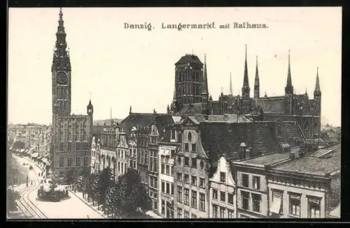 AK Danzig, Langermarkt mit Rathaus