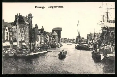 AK Danzig, Langebrücke mit Segelbooten