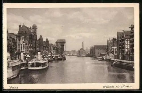 AK Danzig, Mottlau mit Krahntor