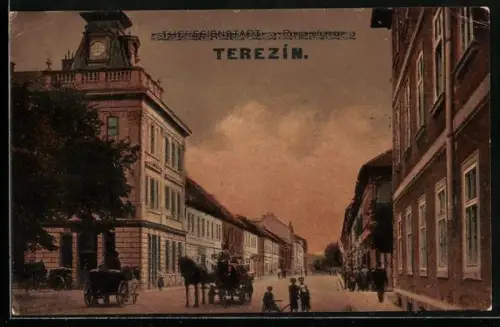 AK Therezín, Strassenpartie mit Kindern