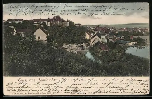 AK Chotieschau, Panorama mit Schloss