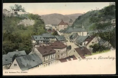 AK Graupen, Strassenpartie mit Rosenburg