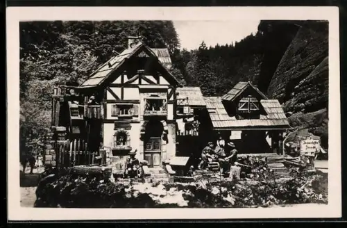 AK Herrnskretschen / Hrensko, Wasserspielwerk des Hotel Mühle