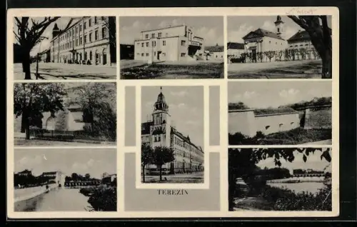 AK Terezín, Kirche, Brücke, Uferpartie