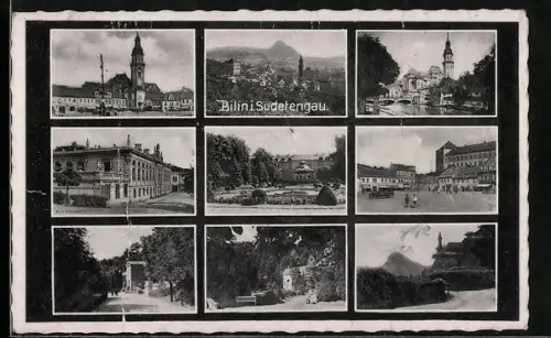 AK Bilin / Bilina, Rathaus, Schloss, Gesamtansicht