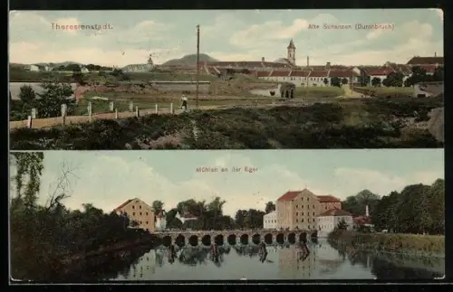 AK Theresienstadt, Alte Schanzen Durchbruch, Mühlen an der Eger