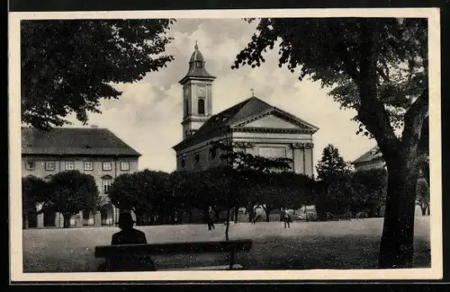 AK Terezín, Ortspartie mit Kirche