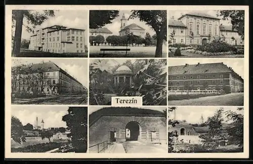 AK Terezín, Kirche, Tor, Strassenpartie