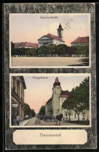 AK Theresienstadt, Garnisonkirche, Postgebäude mit Militärmarsch