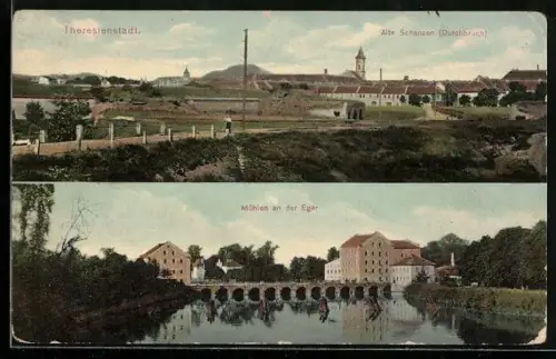 AK Theresienstadt, Durchbruch Alte Schanzen, Mühlen an der Eger