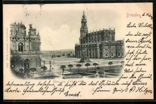 AK Dresden, Blick vom Zwingerwall auf Hofkirche und Opernhaus