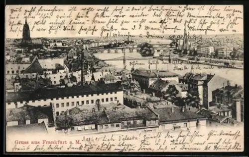 AK Frankfurt a. M., Altstadt, Teilansicht mit Brücken aus der Vogelschau