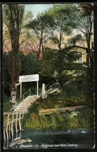 AK Neustadt / Holstein, Aufgang vom Wasser zum Hotel Seeburg