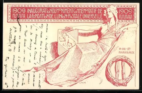 AK Bern, Inauguration du Monument com Memoratif de la Fondation l`union Postale Universelle 1909, Ganzsache